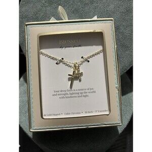Blessed Gold Plated CZ Cross Charm Necklace Cable Chain 16+3in Adjustable